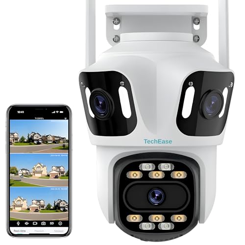 Image of TechEase 12MP Triple Lens WiFi CCTV Camera | 4+4+4MP Triple View | Color Night Vision | AI Human Detection | 2-Way Audio | SD 256GB | Cloud | IP68 | TE-Tr1