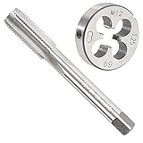 Aceteel M12 x 1.25 Metric Tap and Die Set, M12 X 1.25mm HSS Machine Thread Tap and M12 X 1.25mm Alloy Tool Steel Round Thread Die Right Hand