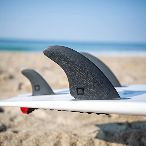 Surf Squared Twin Fin Set + Trailer Fin (2+1 Fins) - Solid Fiberglass For Lightweight Durability & Top Performance - Compatible With Futures Single Tab Surfboards, Shortboard, Fish - Black #TOP1