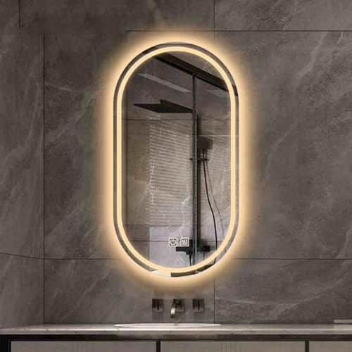 Miroir de salle de bain ovale à LED antibuée tactile