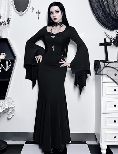 LANSHULAN Gothic Bat Sleeve Fishtail Slim Fit Goth Dress Clothes3