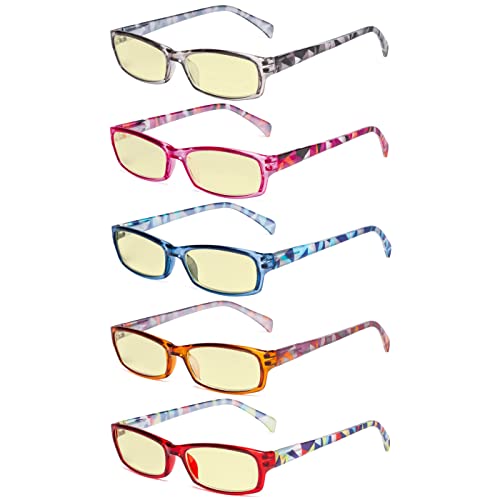 Image of Eyekepper 5 Pack Computer Glasses Digital Eye Strain Prevention Blue Light Filter Reading Glasses Yellow Tinted +0.00