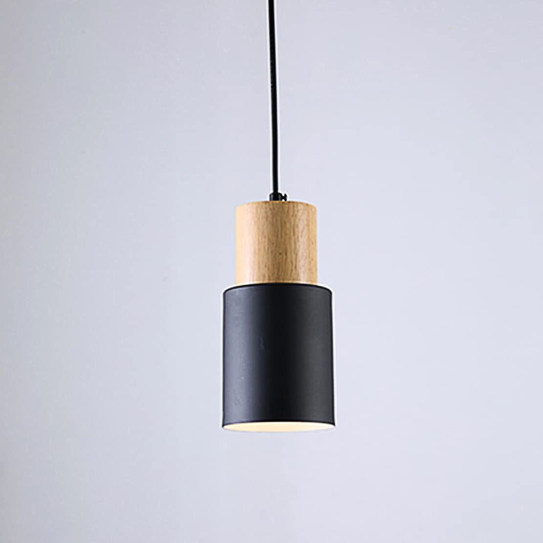 YOXANG Modern Simple Pendant Lighting Creative Metal Pendant Lamp Solid Wood Cylinder Shape Adjustable Hanging Lights Mini Decor Chandeliers for Dining Rooms E27 Lamp Holder D10 X H20.5 cm (Black)