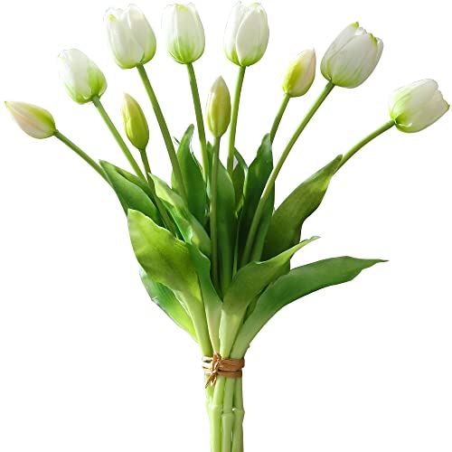 10 flores artificiales de tulipanes (blanco)