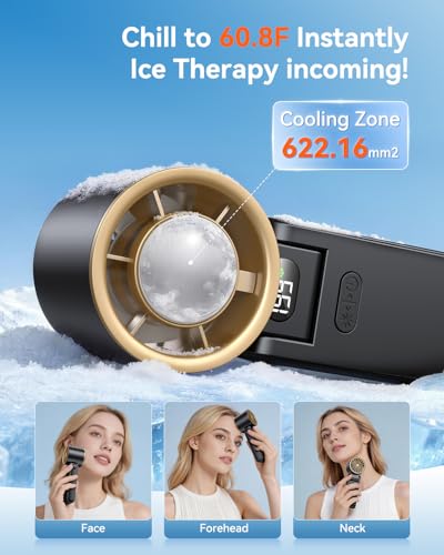 Image of Portable Handheld Fan with Ice Cooler, 199 Speed Personal Fan,5500mAh Rechargeable,20H Cooling Time,20000 RPM Powerful Motor, Summer Essential for Travel /Outdoor /Office, Black Gold