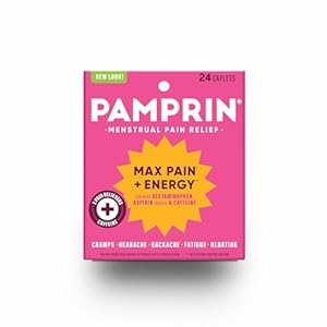 Pamprin Maximum Strength Max Pain and Energy Formula, Menstrual Period Symptoms Relief for Cramps, Bloating and Fatigue, 24 Caplets