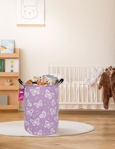 Image of Laundry Hamper Large Canvas Fabric Storage Basket Butterfly