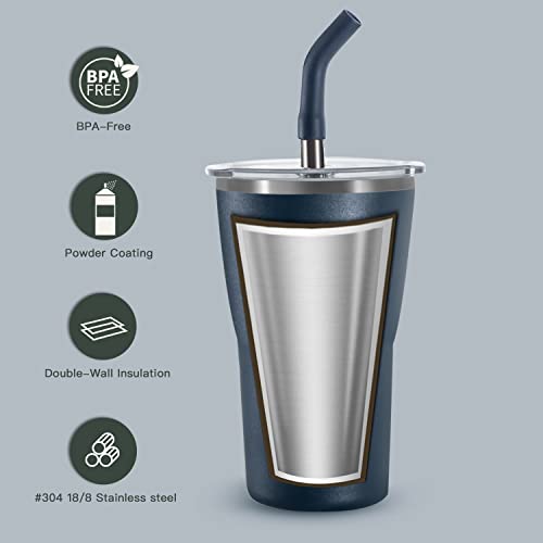 Ideus Insulated Tumbler With Leak Proof Straw Lid And Flip Lid, Double Wall Stainless Steel Coffee Travel Mug For Cold And Hot Beverages, 14Oz, Navy Blue #TOP4