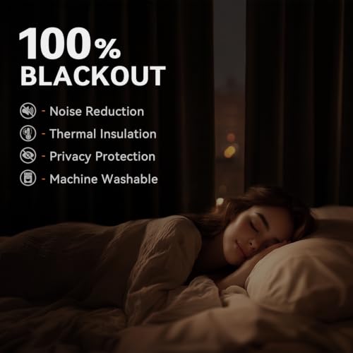 Image of 100% Blackout Shield Linen Textured Total Blackout Curtains for Bedroom 72 Inches Long, Black Grommet Curtains for Living Room, Thermal Insulated Room Darkening Drapes, 50 inch W x 72 inch L, 2 Panels