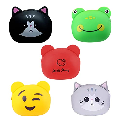 Tangger 5 Pièces Trousses De Monnaie Mignonnes Mini Porte-Monnaie Portefeuille Dessin Animé Porte-Monnaie en Silicone Dessin Animé Silicone Jelly Porte-Monnaie Cartoon Animal Coin Portefeuilles Cover