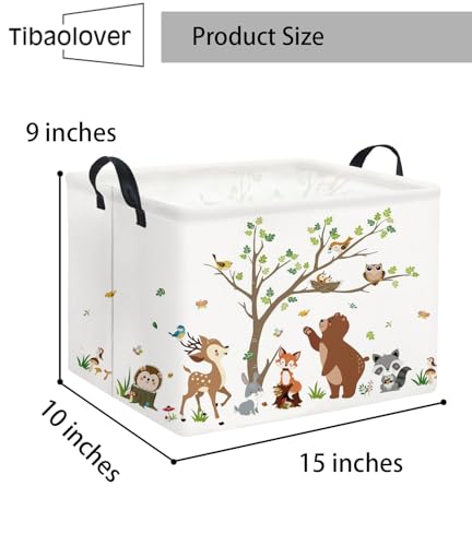 Image of Rectangular Kids Storage Basket Baby Storage Basket with Handles for Home Kitchen Boys and Girls Cute Toy Storage Bin Organizer Shelf Book Room Decor(Tree Animal)
