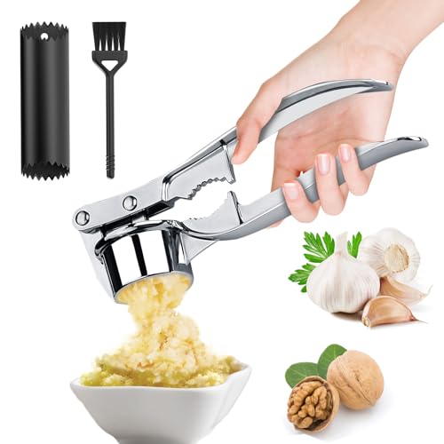 xiaowanwan Prensa Ajos con Pelador de Ajos y Cepillo,Prensador de Ajos,Picadora de Ajos Manual,Triturador de Ajos (Estilo 1)