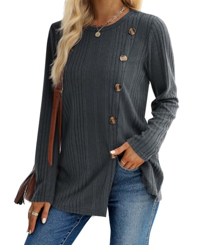 Image of XIEERDUO Long Sleeve Tops for Women Tunics Buttons Front Slit
