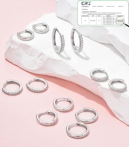 Cocadant 6 Pairs 925 Sterling Silver Small Hoop Earrings for Women,14k Real Gold Hypoallergenic Tiny Cubic Zirconia Cartilage Huggie Earring Sets for Multiple Piercing Trendy Jewelry 8/10/12mm3