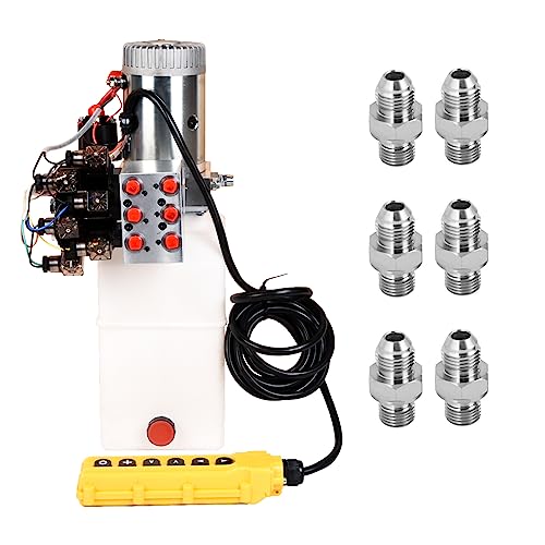 Image of Hydraulic Pump 6 Way 6 Quart Hydraulic Power Unit 1.6-3KW Hydraulic Lift DC 12V 3200 PSI Double Phase Electric Hydraulic Car Lift Pump for Car Lifting Platforms