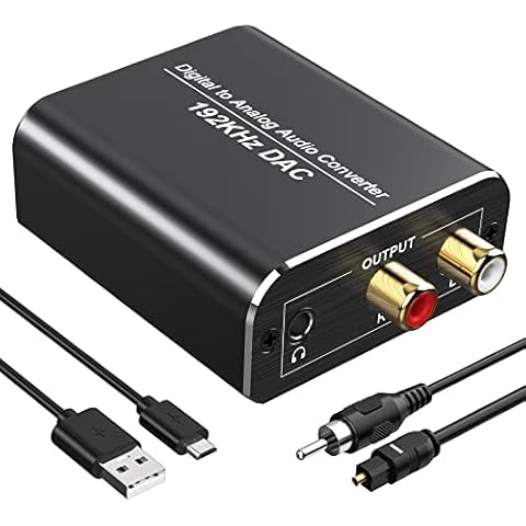 DAC Converter, Aluminum 192KHz Digital/Toslink to Analog RCA L/R Audio Converter Adapter with Optical Cable, Coaxial Cable, USB Cable Powered For PS3 PS4 Xbox Blu-ray Sky TV Cover