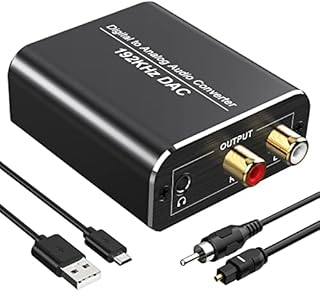 192Khz DAC Digital to Analog Audio Converter, Aluminum Optical to RCA Converter with Optical Coaxial Cable, Digital Spdif/Optical/Toslink to Analog Stereo L/R RCA for PS4 Xbox TV DVD 3.5mm Jack
