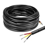 DEKIEVALE 20 Gauge 3 Conductor Electrical Wire, 32.8FT Black Stranded 20/3 Low Voltage Cable PVC Case, 20AWG Tinned Copper 3 Wire Cable, Flexible Extension Cord for LED Lamp Lighting Strips Automotive