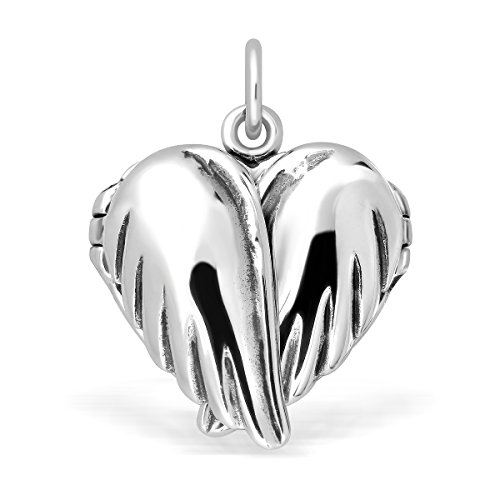 WithLoveSilver 925 Sterling Silver Feather Angel Wings Heart Love Charms Locket Pendant