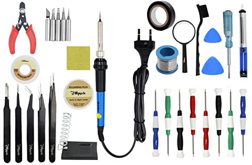 Image of Hillgrove 60W Temperature Controlled Soldering Iron Kit with Solder Wire and Interchangeable Tips Conical Flat Pointed Round for Electronics Repair DIY Professional Use (23-in-1)