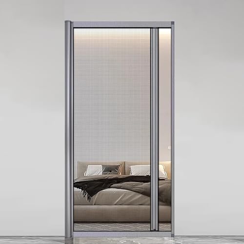 Jievmrs Folding Door Retractable Folding Door Sliding Mesh Screen, Invisible Aluminum Frame Door with PET Mesh, Doorway/Hallway/Exterior Sliding Door Ventilated(25x80in(64x203cm))