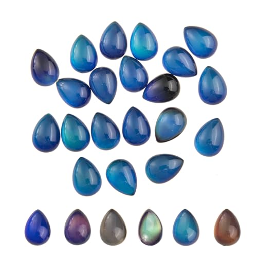 Image of 20 Pcs Water Drop Glass Cabochon Mood Beads, Changing Color Mood Charm Pendent, Flat Back Loose Beads no Hole for Jewelry Making Ornaments (Water Drop 13 X 18mm)