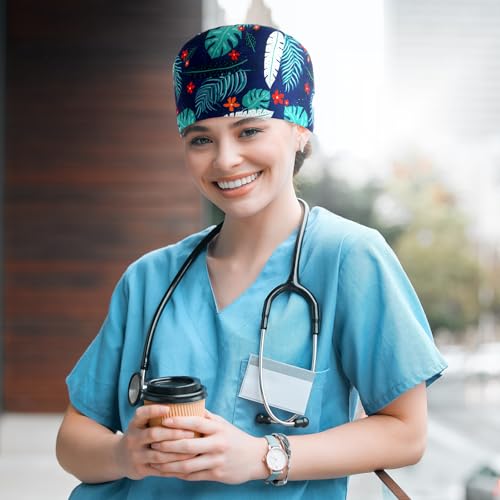 Image of Unittype 4 Pcs Nurse Caps for Women Nursing Working Caps with Button and Sweatband Adjustable Elastic Scrub Hats for Dentist