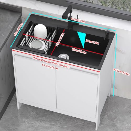 MMLeYN Free Standing Single Kitchen Sink Commercial Sink Laundry Room Sink with Cabinet,Drainer Unit and Tap Utility Room Bathroom Vanity Sinks Combo for Patio Garden Outdoor
