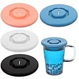 Shimmeroo 4PCS Silicone Lids Reusable Drink Covers for Alcohol Protection Cup Covers,Food Grade Anti-Dust Airtight Seal Lids with Straw Hole for Most Drinking Cups Glasse Coffee Tea Mugs