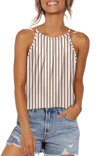 Plus Size Spring Tops for Women Business Casual Cute Tops Summer Outfits for Women Clothing 2026 Beach Vacation Clothes Fashion Sleeveless T Shirts Cruise Flowy Tank Top Loose Fit Brown Stripes L