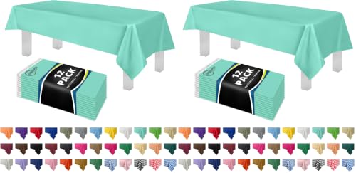 Image of Grandipity 24 Pack Premium Disposable Plastic Tablecloth 54 Inch. x 108 Inch. Decorative Rectangle Table Cover - Aqua