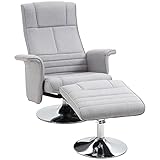 HOMCOM Massagesessel mit Fußhocker, Relaxsessel mit Liegefunktion, Elektrischer Fernsehsessel mit Fernbedienung, Liegesessel mit Leinenoptik, Stahl, Hellgrau