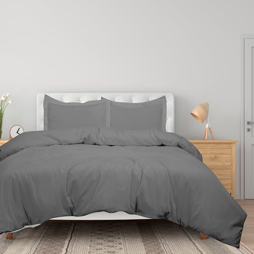 Image of ROYALE LINENS Grey Duvet Cover King Size - 3 Piece Bedding Comforter Covers - Zipper Closure - 1 King Duvet Cover 104x90 inches and 2 Pillow Shams - No Comforter Included