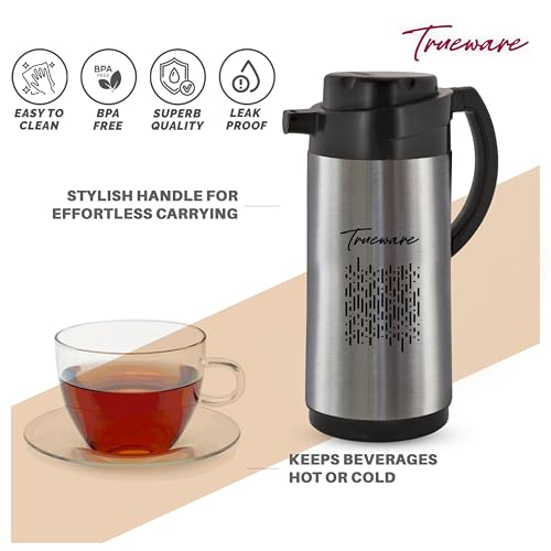 Image of Trueware URBAN1800 SS Insulated ISI Certified Flask - 1500ML,Tea Pot Kettle Water Jug | Hot & Cold | Leak-Proof Lid | Thermoware | Food Grade | High Grade Stainless Steel | Anti Finger Print Coating
