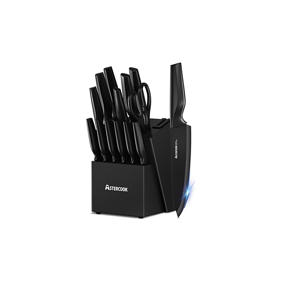 Astercook-Knife-Set-Kitchen-Knife-Set-with-Built-in-Sharpener-Block-Dishwasher-Safe-15-Pieces-German-Stainless-Steel-Knife-Block-Set-Black Astercook Knife Set, Kitchen Knife Set with Built-in Sharpener Block, Dishwasher Safe, 15 Pieces German Stainless Steel Knife Block Set, Black