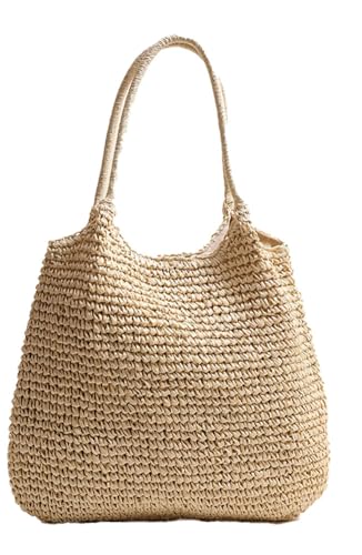 Molodo Large Capacity Hand - Woven Straw Tote Bag Magnetic Closure Single - Shoulder Beach Handbag for Daily