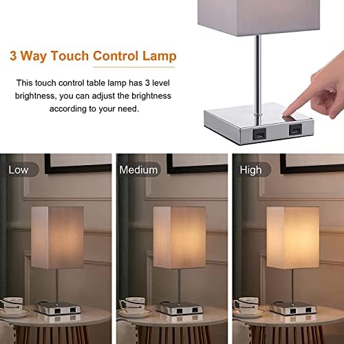 USB Bedside Table Lamp, COOLWEST Modern Table & Desk Lamp with USB Charging Port, 3 Level Brightness Dimmable Nightstand Lamp Perfect for Bedroom, Living Room or Office(E27 LED Bulb Included)