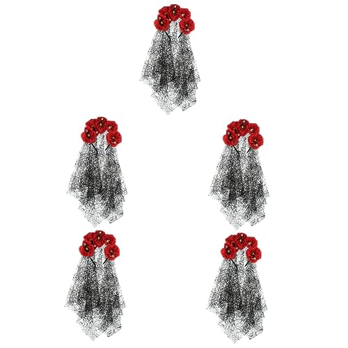 FOMIYES 5pièces Couronne avec Voile pour Halloween Et Jour des Morts Accessoire De Cosplay Gothique avec Fleurs Et Crânes pour Fêtes Et Événements Thématiques