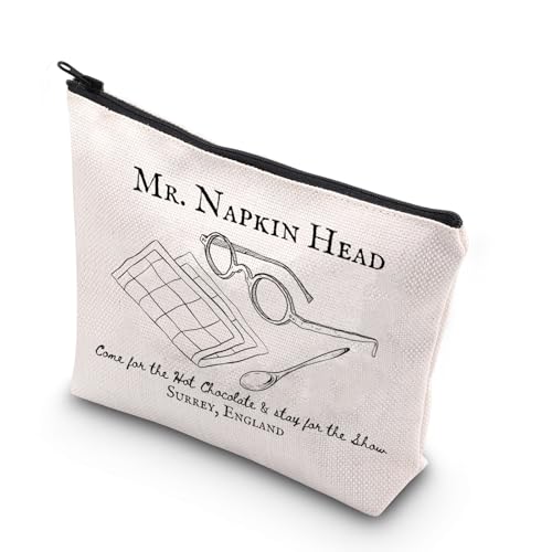 JNIAP Bolsa de maquillaje de película navideña, diseño de cabeza de servilleta, regalo de casa de campo Rosehill, bolsa con cremallera, Servilleta mb, Ajuste