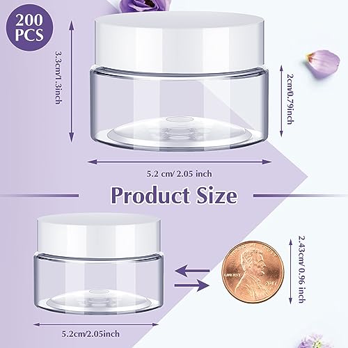 200 Pcs 1 oz Empty Bulk Plastic Container Jars with Lid Leak Proof Round Plastic Jars Small Cosmetic Travel Containers for Storage Makeup Creams Lotion Ointments, White2