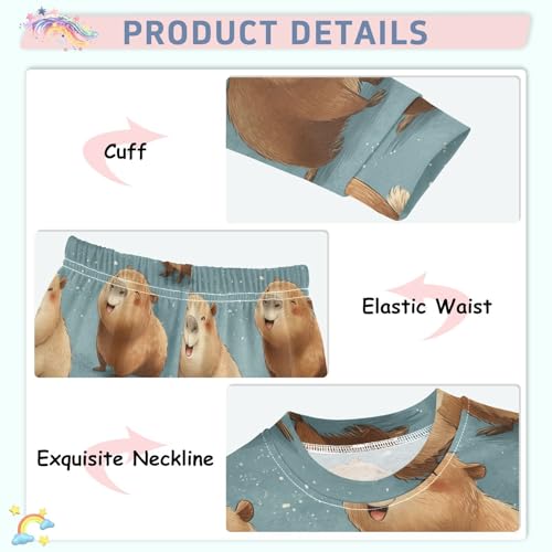 Pajama Sets Long Sleeve Happy Capybara Pattern Print Soft Comfy Sleepwear 2 Piece PJS 3-8T4