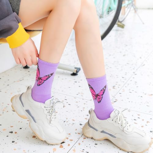Image of Womens Striped Crew Socks, Cute Vintage Retro Mid Calf Boot Socks for Women Ladies 5 /6 Pairs, Size 5-10