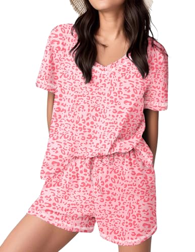 Image of Ekouaer Womens Pajamas Sets Soft 95% Cotton Pjs Short Sleeve Lounge Sets | Comfy Sleepwear Sets with pockets, ideal for Home, Mom, Party, Gifts, Daily Wear