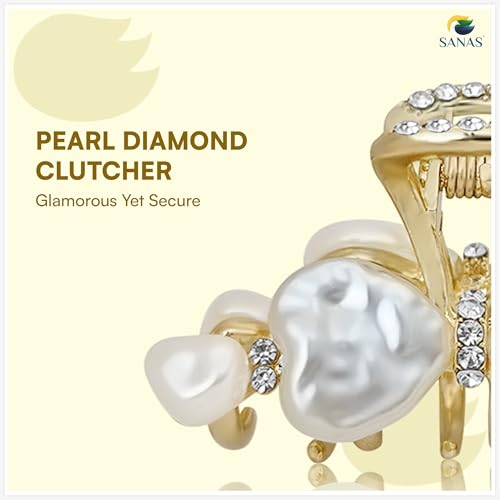 Image of Sanas Hair Clips For Women Stylish (1Pcs) Hair Accessories For Women Wedding Korean Inspired Design Hair Clips For Girls Kids Fancy Premium Gold Finish Cute Gifts For Girls Korean (1Pcs) (Golden-White)