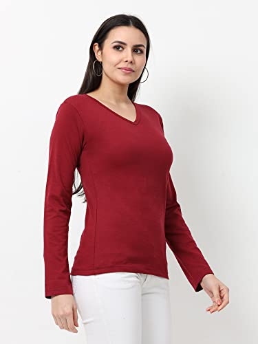 Image of Wafaa Women's Cotton Plain V Neck Full Sleeve T-Shirt