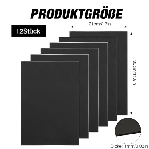 Scettar 12 Stück Selbstklebend Schaumstoffplatte, 1mm Moosgummi Selbstklebend Platte, Schwarzes EVA Moosgummi Platten,Möbel Stoßdämpfung Und Schalldämmung Hartschaumplatte (21cm*30cm) (1mm)
