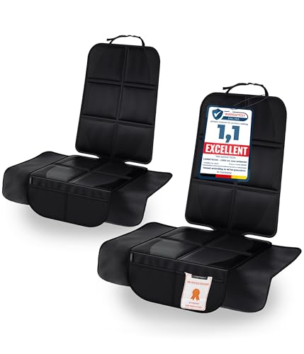 LIONSTRONG Protector Seguro para Asiento Infantil - PROTECCIÓN Extra - Extra Protege tu Coche - Fundas para sillas de Coche - ISOFIX - Negro 2 uds
