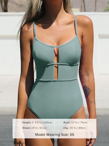 Image of CUPSHE Women's Scoop Neck One Piece Cutout Monokini Swimsuit | Back Self Tie,Soft Removable Cups,Adjustable Straps ,Flattering Bathing Suit For Vacation And Beach