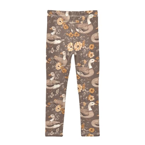 Brown Duck Flower Girls Leggings Soft Stretch Workout Yoga Dance Pants for Kids Casual Tights2