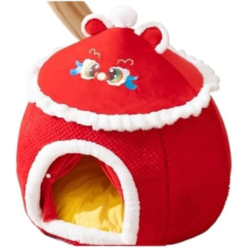 Smedicペットベッド冬用猫ハウス屋根付き猫ハウス暖かい保温ペットハウス犬ベッド猫ベッドぐっすり眠れる快適ふわふわ寒さ対策クッション滑り止め猫用小型犬向け犬用ハウス犬猫用洗える (モンゴリアンテント - ニューイヤーズエディション,S(5斤未満のお子様に